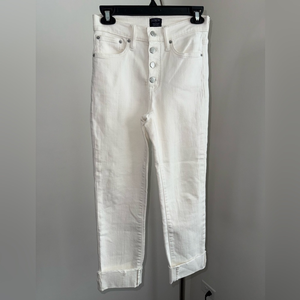 J.Crew High Rise Vintage Straight White Denim Button Fly Jeans